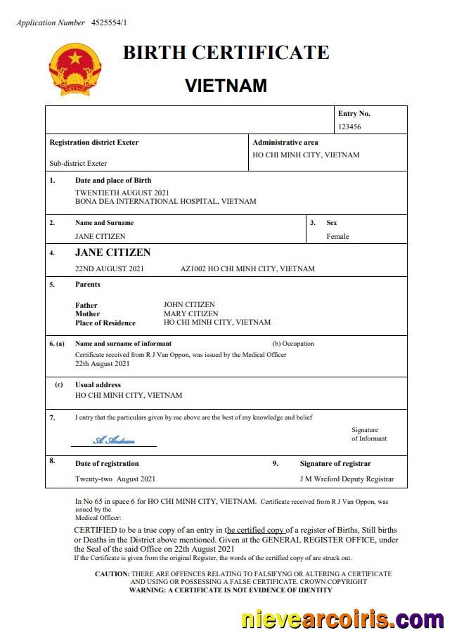 Vietnam birth certificate